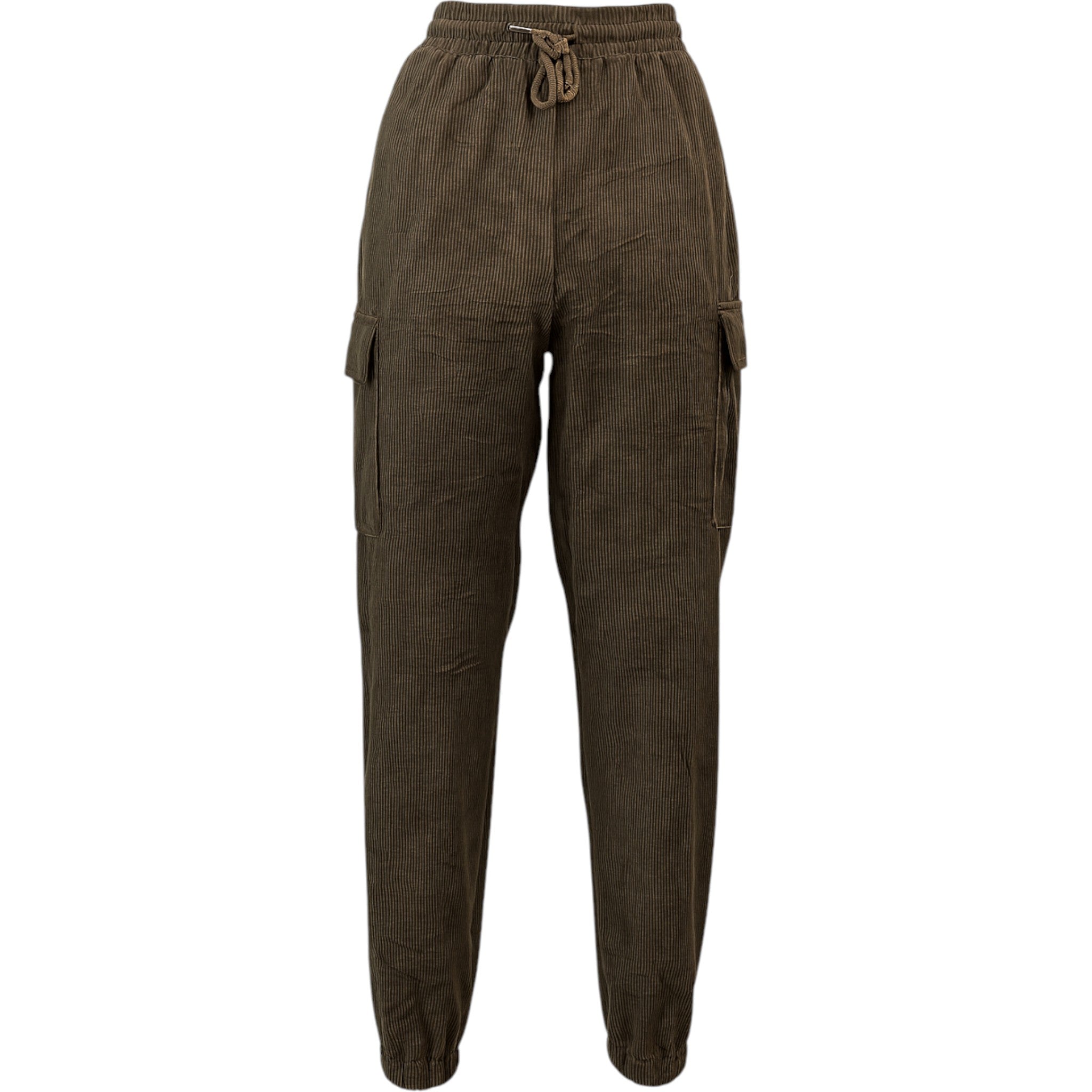 Ladies brown cord cargo joggers with pockets – casual relaxed fit